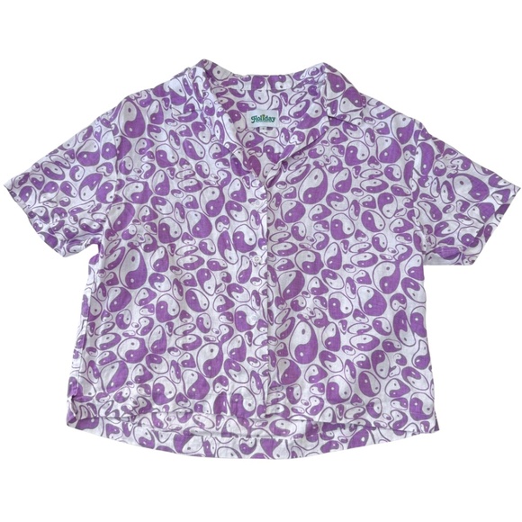 EMMA MULHOLLAND ON HOLIDAY Peace Sign Resort Set Top Linen Button Down Shirt S - Picture 2 of 5